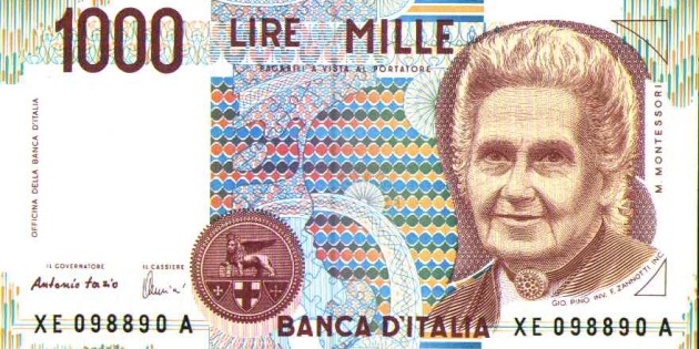 Il volto di Maria Montessori sulle vecchie mille lire