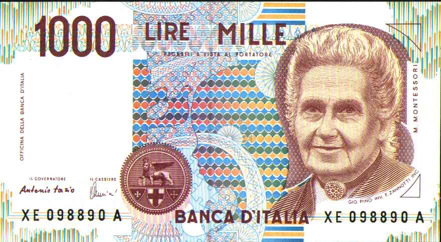 Il volto di Maria Montessori sulle vecchie mille lire